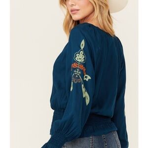 SHYANNE WOMEN'S CHALLIS EMBROIDERED LONG SLEEVE BLOUSE